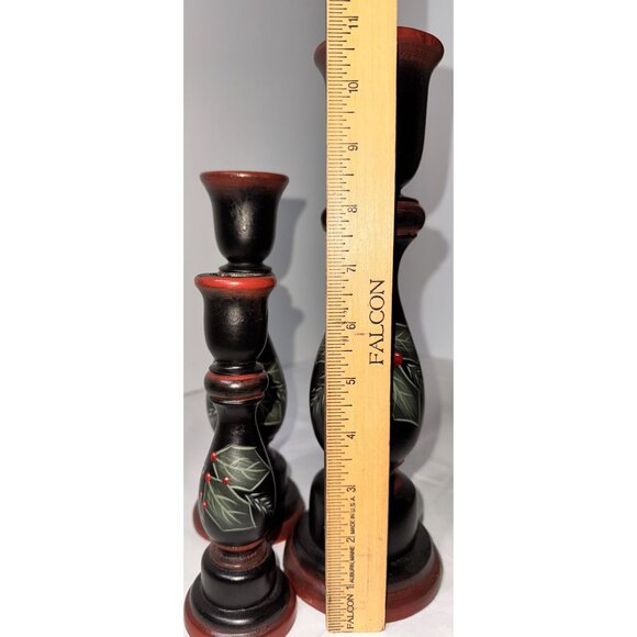 Hand-Painted Holly Berry Wooden Candle Holder rustic farmhouse christmas vintage - Picture 5 of 7